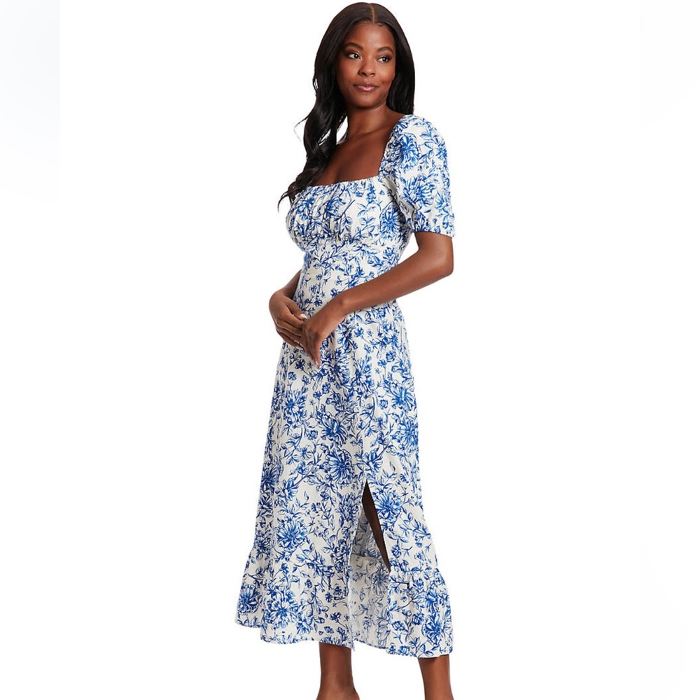 London Times Floral Blue and White Dress
